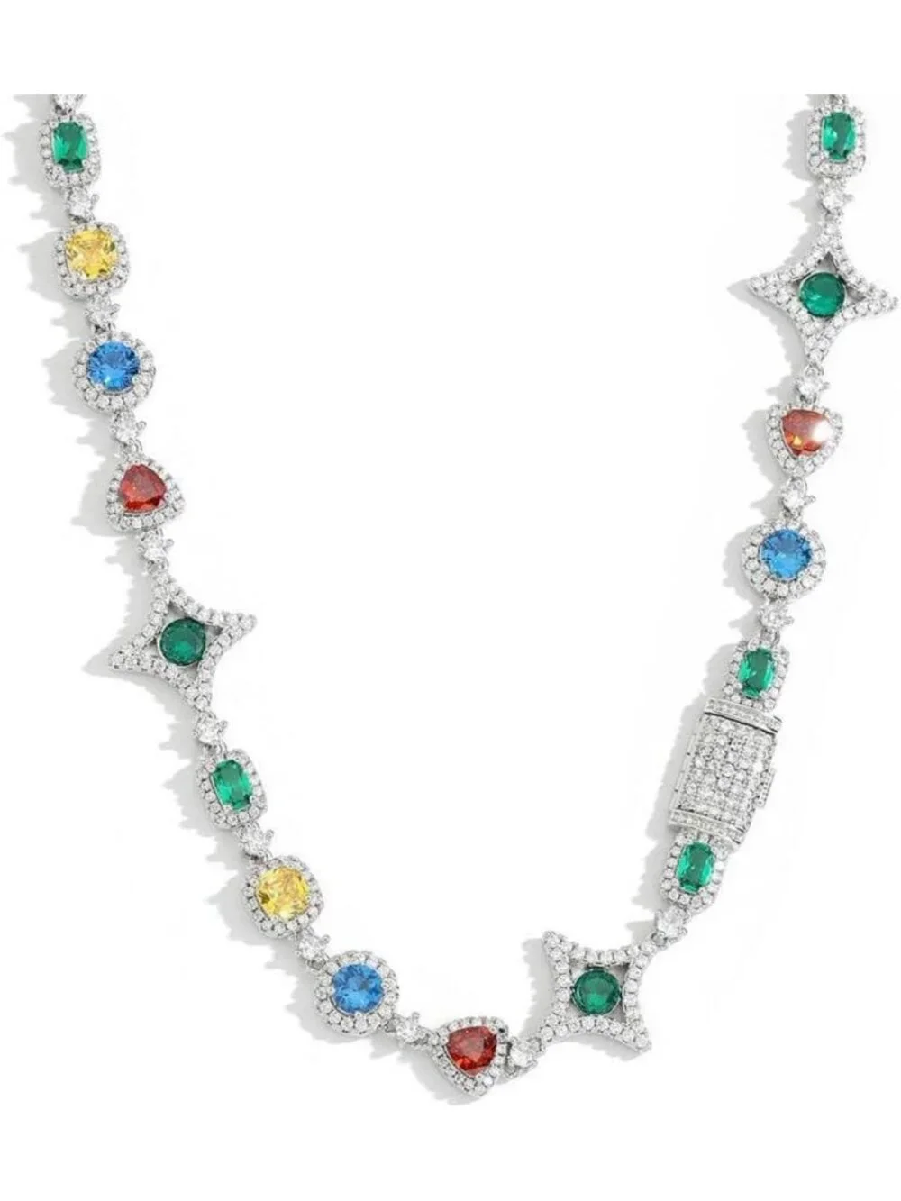 Colorful Hip-Hop Alloy Zirconia Necklace, Unisex Urban Statement Jewelry, Bold